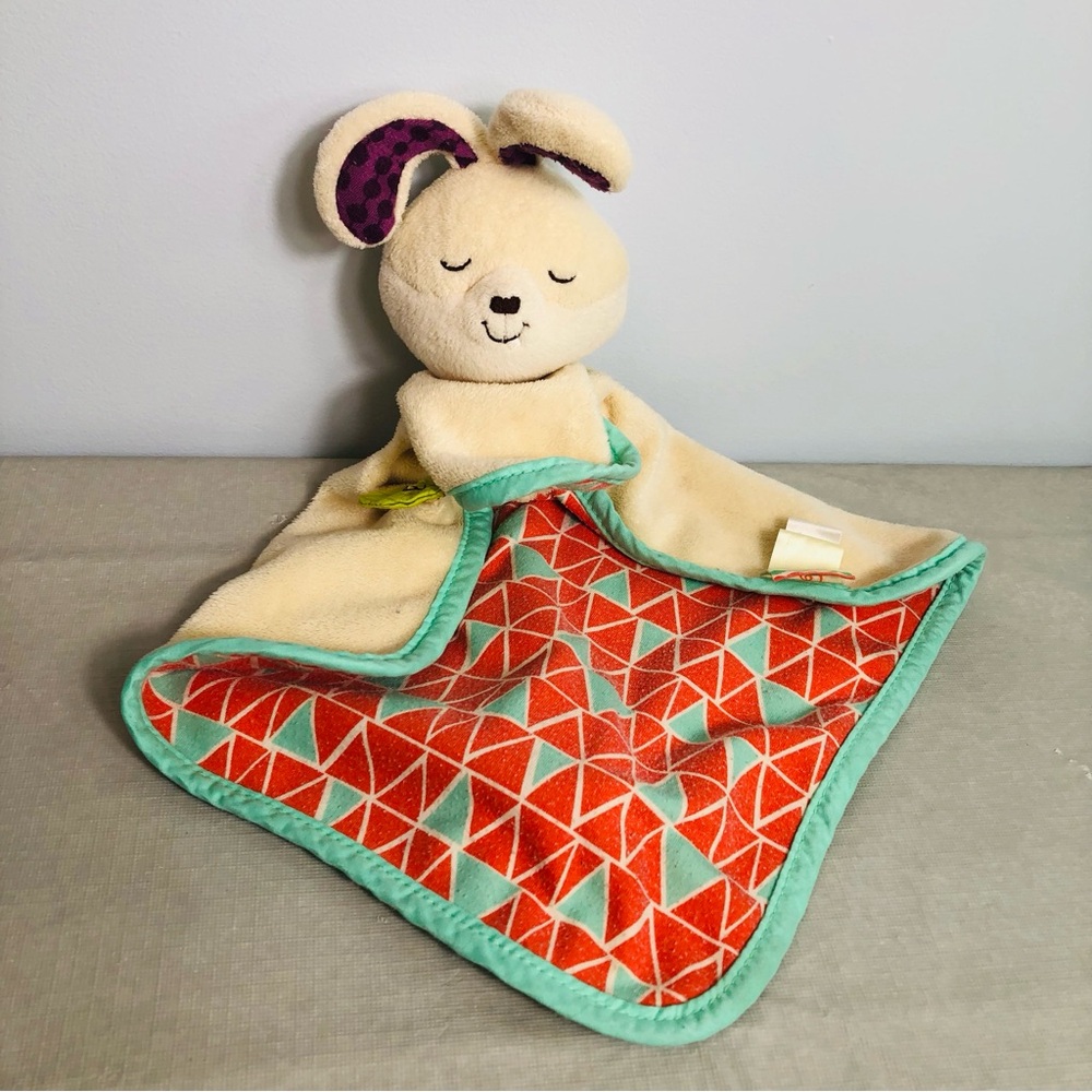 B Cuddly Rabbit Baby Aqua Orange Triangle Plush Bunny Security Blanket Lovey Toy